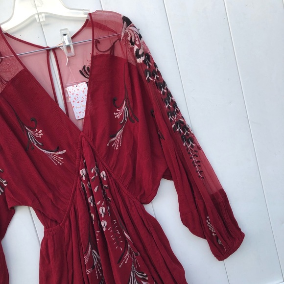 .Free People Embroidered Long Sleeve Mini Dress - Picture 6 of 8